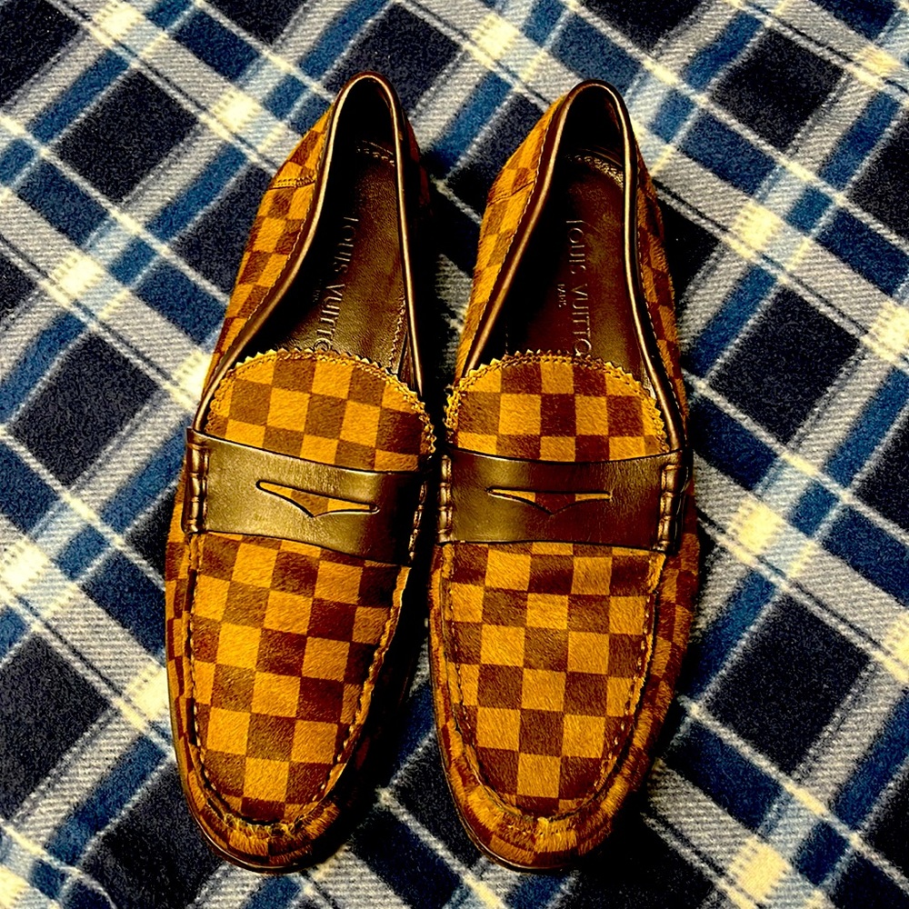 Louis Vuitton Ponyhair Loafers Brown size 10, Leather Embezzlement.